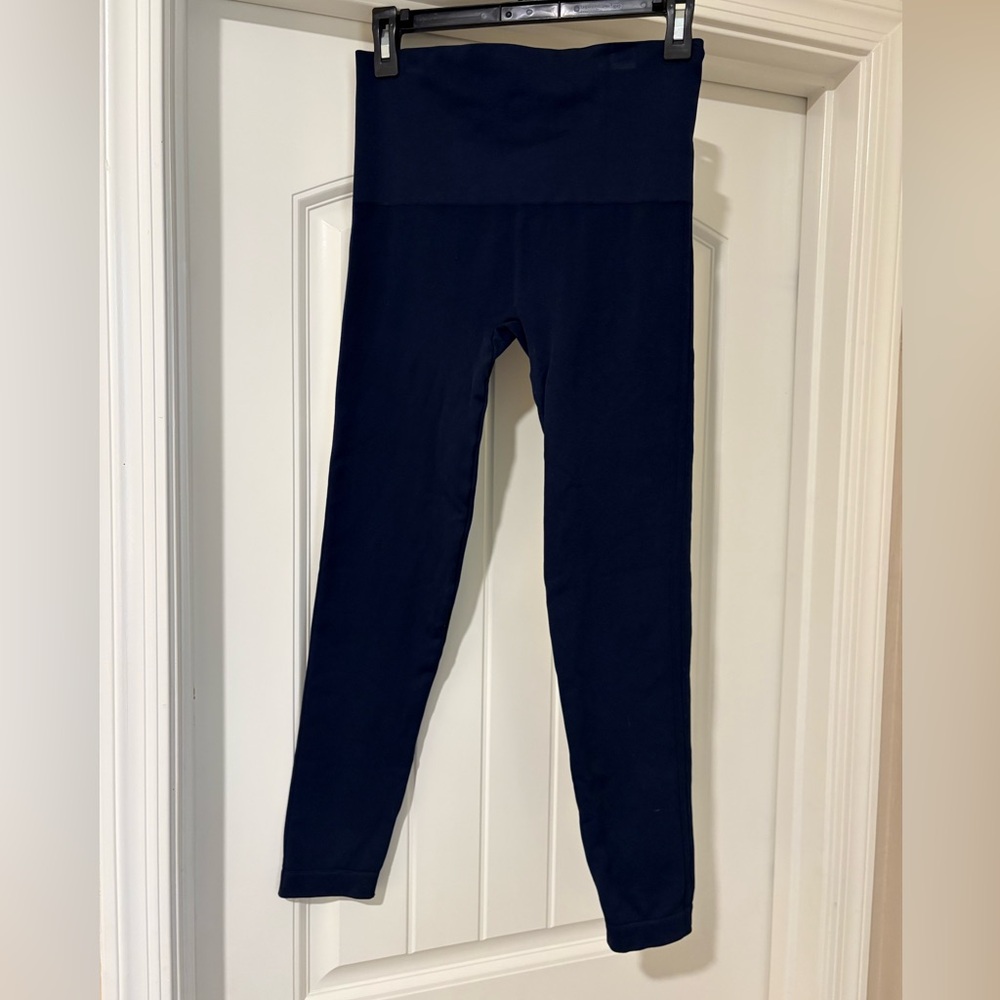 SPANX Navy High Rise Shaping Leggings Size Large Sculpting Compression